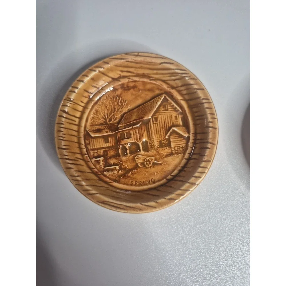 Duncan Enterprises 1982 Vintage Ceramic 4-Seasons Coasters & Holder Cottagecore